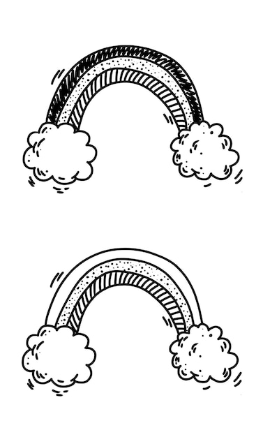 Vektor niedlicher cartoon-doodle-vektor-regenbogen-set