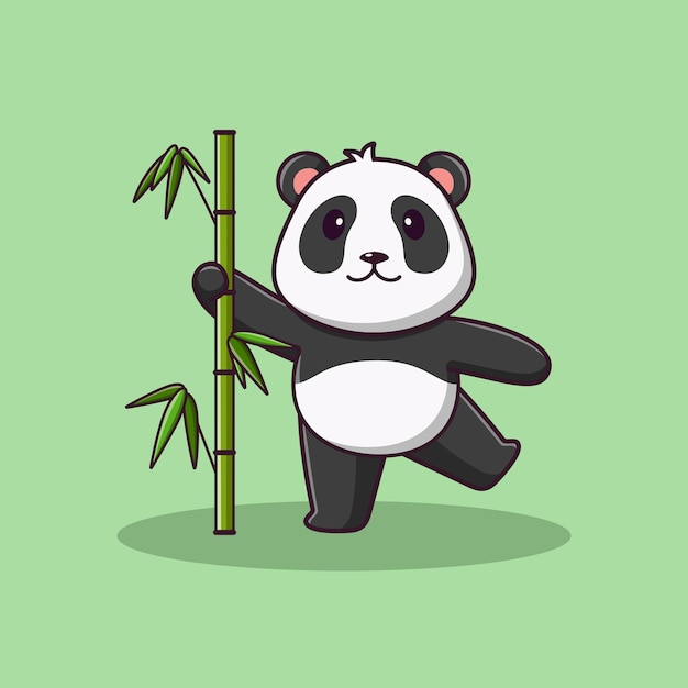 Niedlicher Cartoon-Panda mit Bambus-Vektor-Cartoon-Illustration Cartoon-Clipart