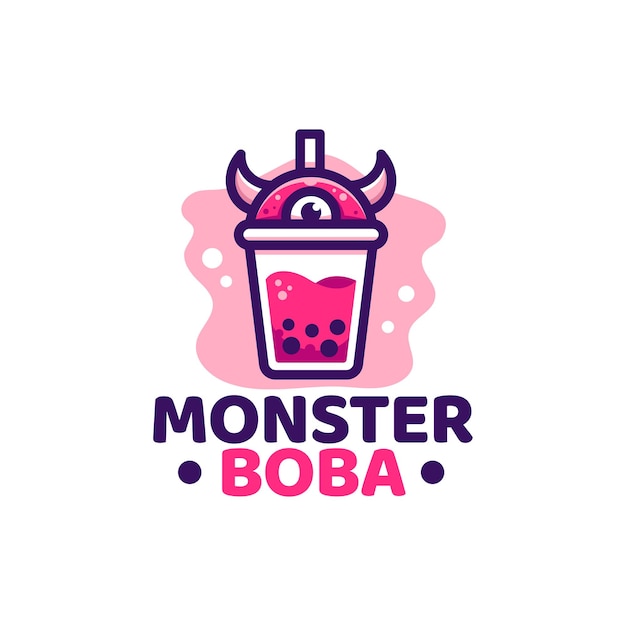 Vektor niedlicher cartoon trinkt eine tasse bubble milk tea boba monster logo maskottchen vektor illustration