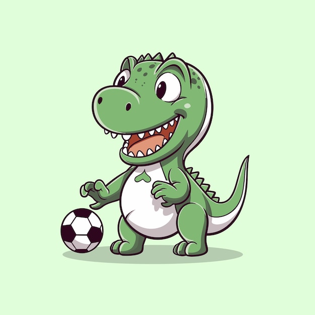 niedlicher Dinosaurier, der Fußball-Vektorillustration spielt