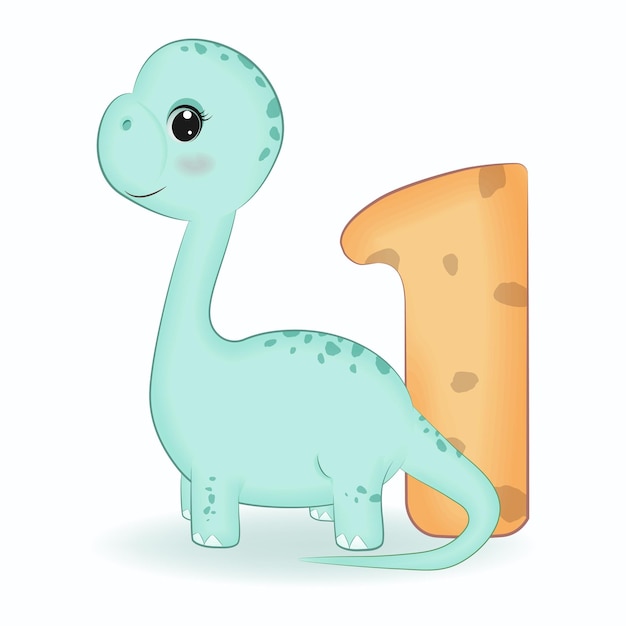 Niedlicher dinosaurier mit nummer 1-cartoon-illustration