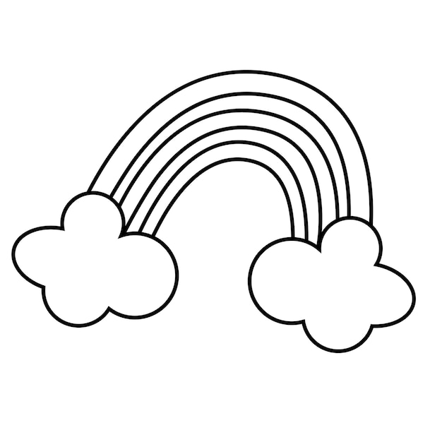 Niedlicher doodle-regenbogen mit wolken handgezeichnetes umrisssymbol