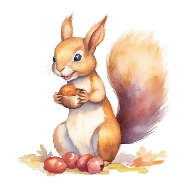 Niedlicher eichhörnchen-cartoon im aquarell-malstil