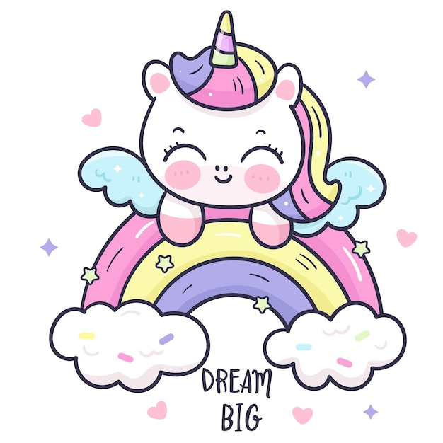Niedlicher Einhornregenbogen Pegasus kawaii Cartoon