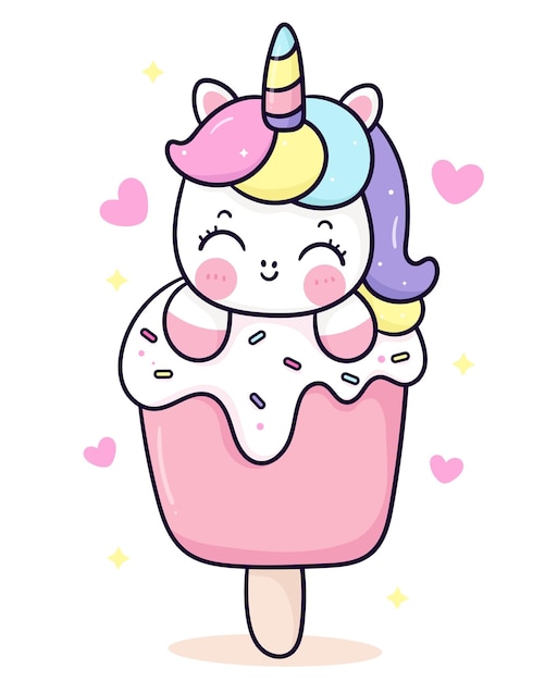 Niedlicher Einhornsprinkler-Eis kawaii Cartoon