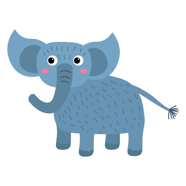 Niedlicher Elefant der Karikatur im flachen kindlichen Stil lokalisiert auf weißem Hintergrund