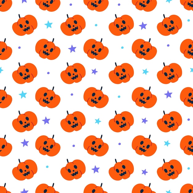 Niedlicher glücklicher Halloween-orange Lampen-Kürbislaterne-Kürbis-Karikaturmuster-weißer Hintergrund-Geiststern