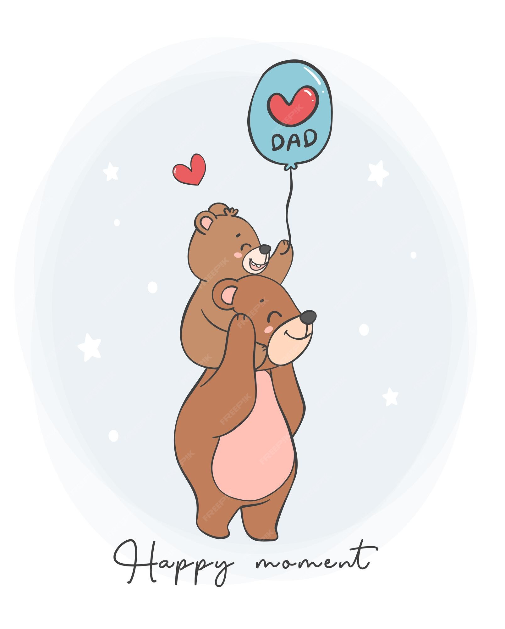 Niedlicher, glücklicher Vatertag, Teddybär, Papa und BabyCartoonFigur