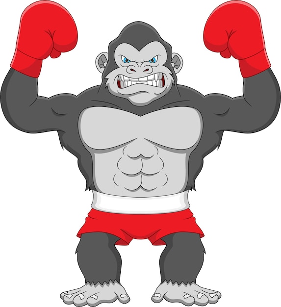Niedlicher gorilla-boxing-cartoon auf weißem hintergrund