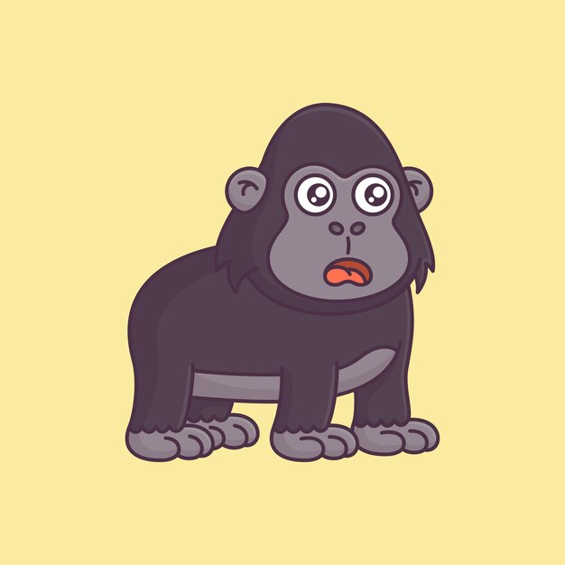 Niedlicher gorilla mit schockiertem gesicht, cartoon-vektor-symbol, illustration, tier-natur-symbol isoliert