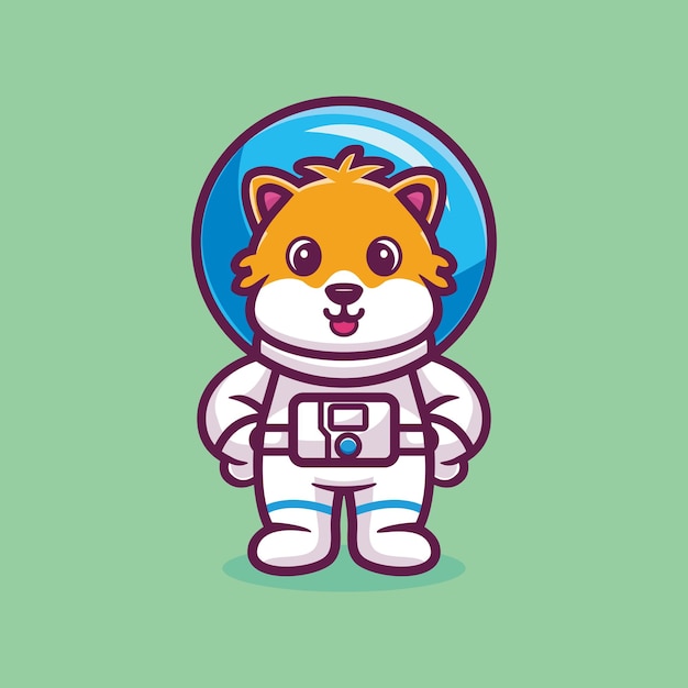 Niedlicher hamster-astronaut stehend cartoon-vektor tierwissenschaftliches konzept isolierter premium-vektor