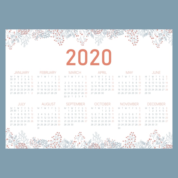 Niedlicher horizontaler kalender des garten-2020