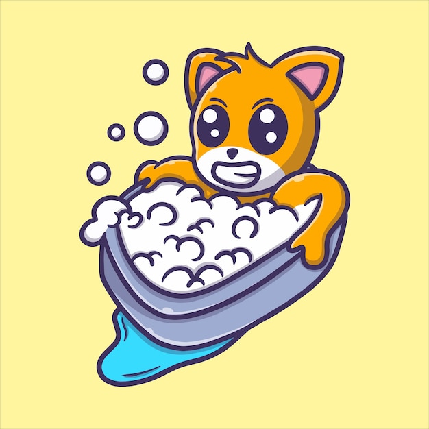 niedlicher hund, der in der wanne badet, cartoon-vektor-symbol-illustration