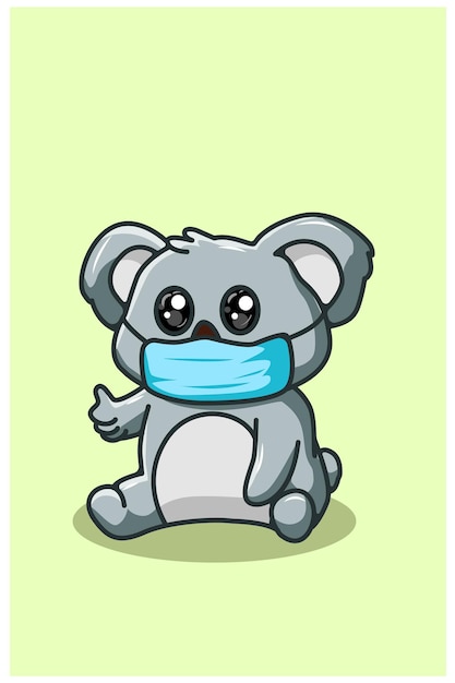 Niedlicher koala, der maske kawaii karikaturillustration trägt