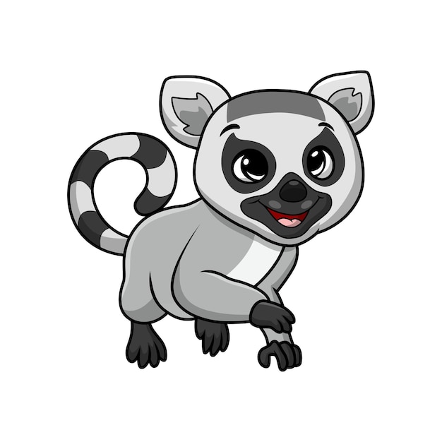 Niedlicher lemur-cartoon auf weißem hintergrund