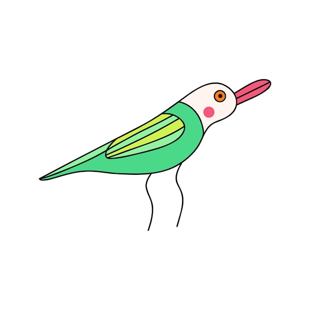 Niedlicher, leuchtender Stammesvogel. Moderne flache Illustration im trendigen Doodle-Stil