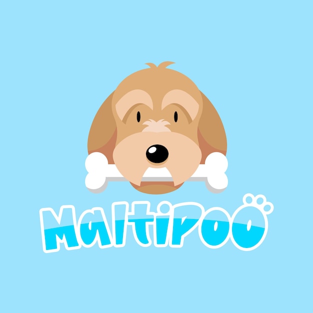 Vektor niedlicher maltipoo-hund beisst ein knochen-vektor-logo