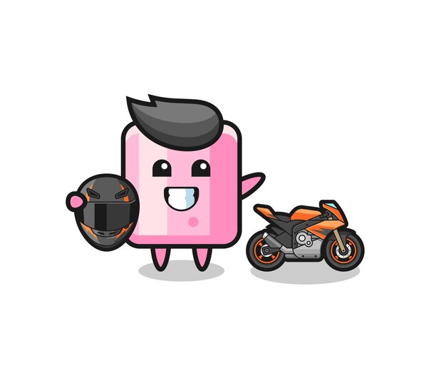 Niedlicher marshmallow-cartoon als motorradrennfahrerxa niedliches designxa