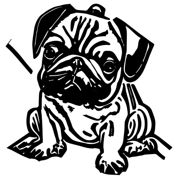 Vektor niedlicher mops-hund, handgezeichnet, cartoon-aufkleber-symbol-konzept, isolierte illustration