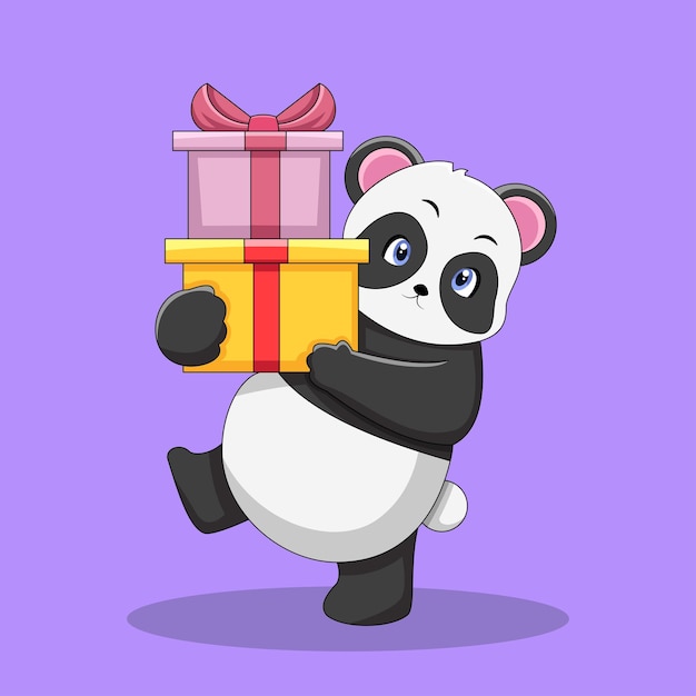 Niedlicher panda bringt geschenke-illustration