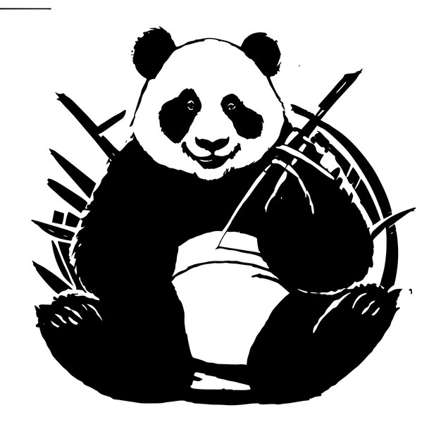 Vektor niedlicher panda mit bambus, handgezeichnetes cartoon-aufkleber-symbol-konzept, isolierte illustration