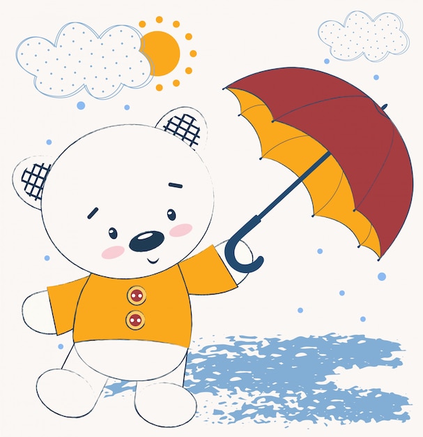 Niedlicher teddybär mit regenschirm