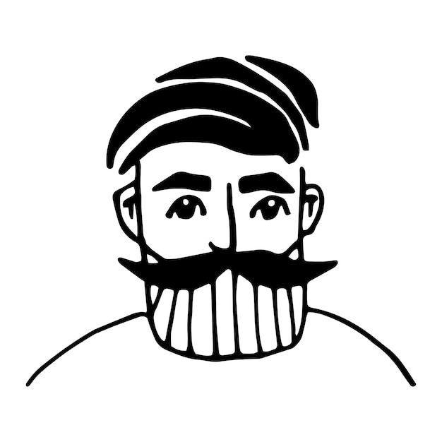 Niedlicher vektor handgezeichneter doodle-porträtmann für barbershop-logo mit verschiedenen haarschnitten positive doodle-menschen isoliert auf weißem hintergrund
