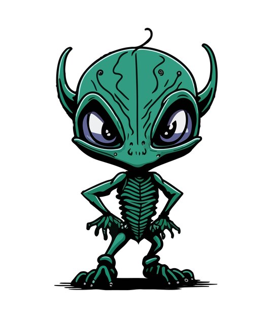 Vektor niedlicher weltraum-alien-aufkleber alien mit ufo im flachen cartoon-stil