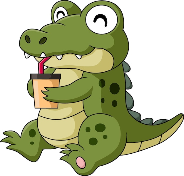 Vektor niedliches baby-krokodil-cartoon beim trinken