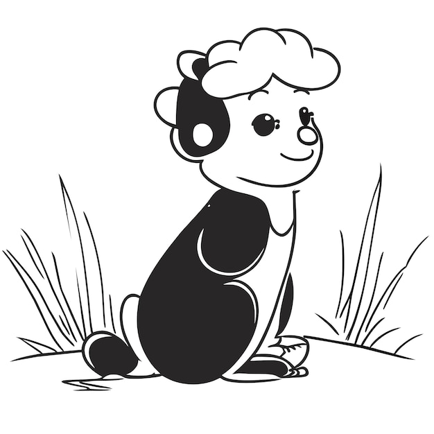 Vektor niedliches baby-stinktier, das im gras sitzt. handgezeichnetes cartoon-aufkleber-symbol-konzept, isolierte illustration