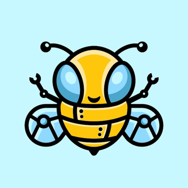 Niedliches bienenrobotertechnologie-charaktermaskottchen, logovektorillustration