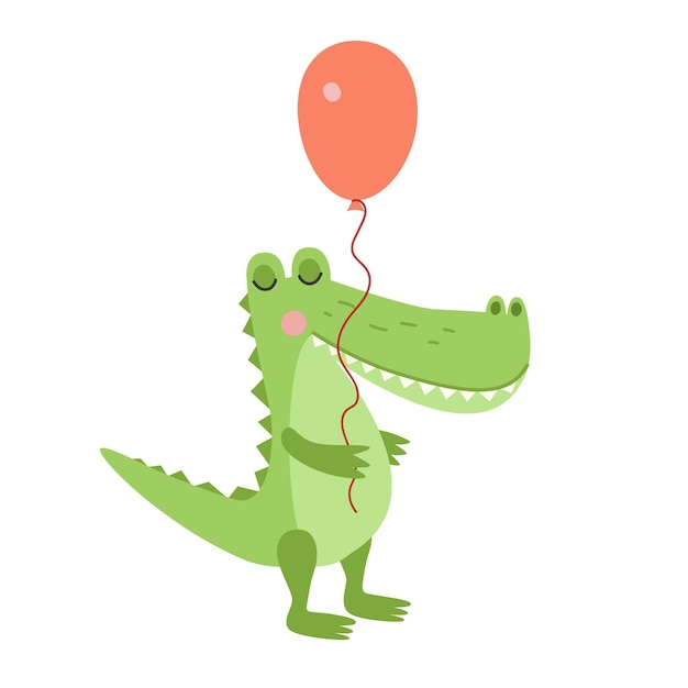 Niedliches Cartoon-Krokodil mit einem Ballon in der Hand