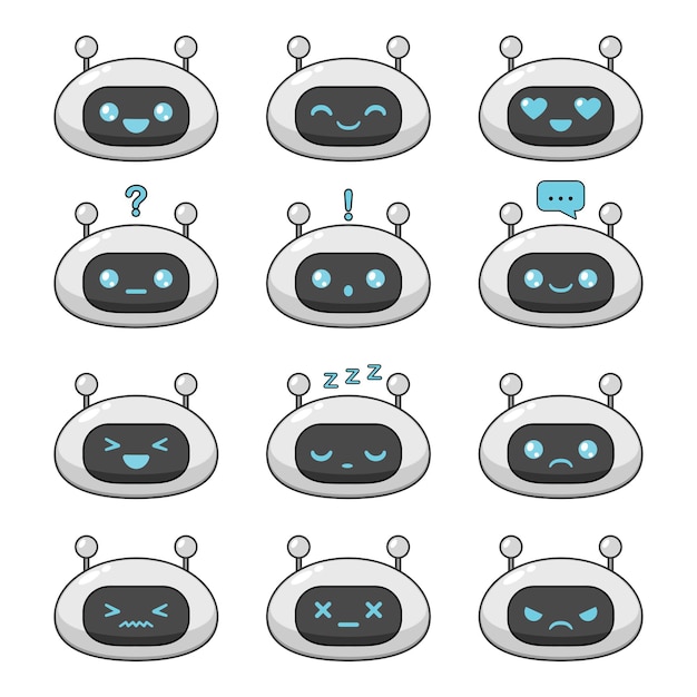 Niedliches Cartoon-Roboter-Emoji-Set