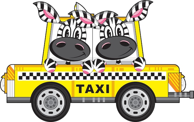 Vektor niedliches cartoon-zebra in gelber nyc-taxi-taxi-illustration