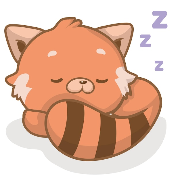 Niedliches Charakter-Logo Roter Panda schläft im flachen Cartoon-Stil
