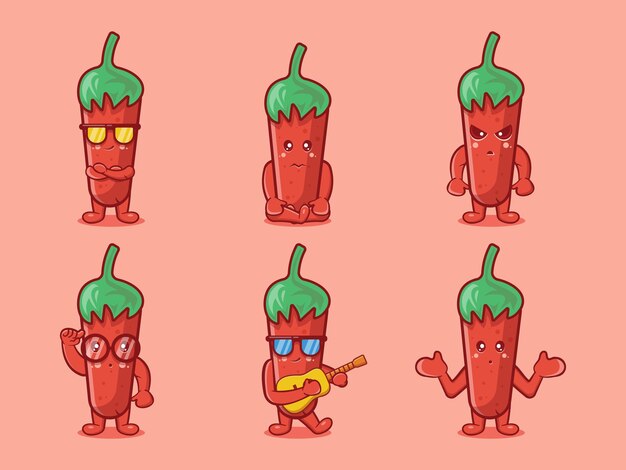 Niedliches Chili-Charakter-Maskottchen-Sammlungsset