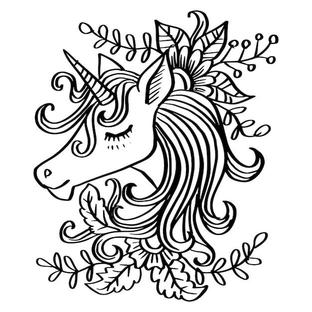 Vektor niedliches einhorn-zentangle-malbuch