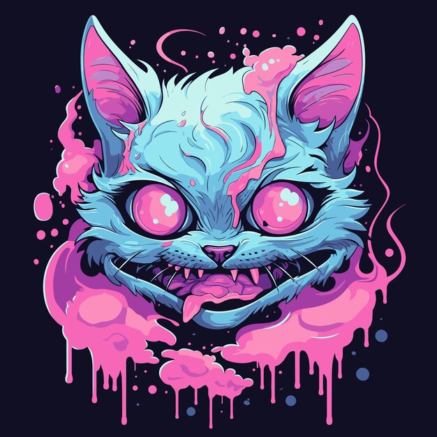 Niedliches farbenfrohes Katzenporträt-Tiervektor-T-Shirt-Logo
