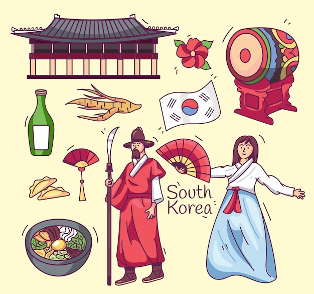 Niedliches Gekritzel der koreanischen traditionellen Illustration