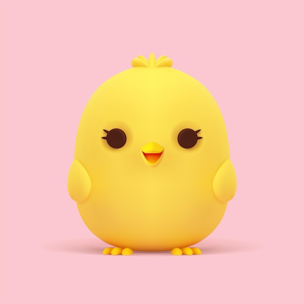 Niedliches gelbes Küken, lustiges, entzückendes Baby-Huhn, 3D-Symbol, realistische Vektorillustration