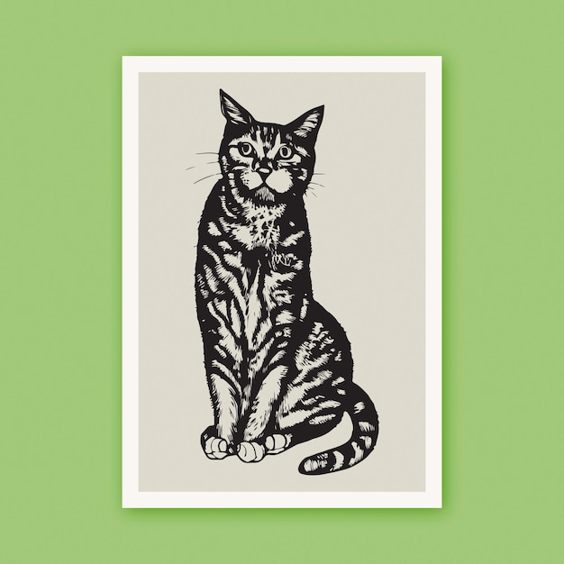 Niedliches gemaltes Katzen-Porträt Moderne Illustration eines Miezekatze-Tierliebhaber-Druckes
