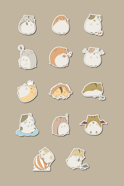 Niedliches Hamster-Aufkleber-Illustrationsset