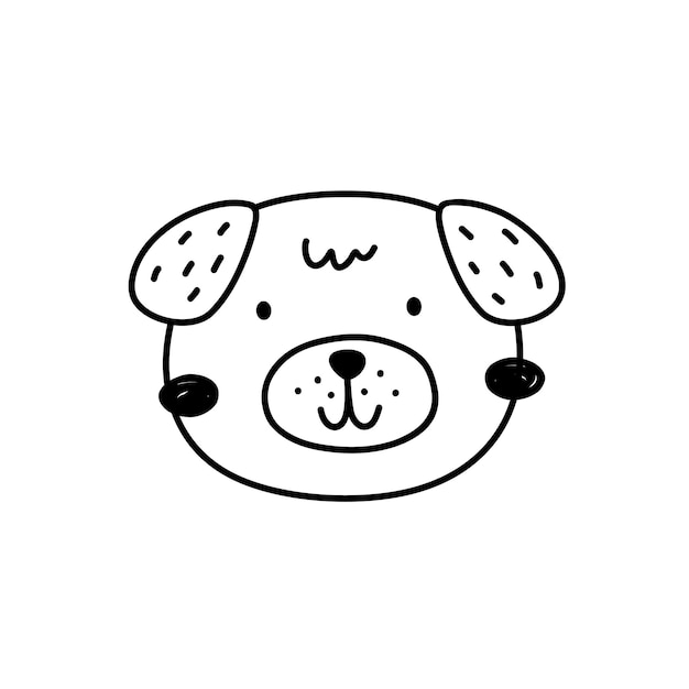 Niedliches hundegesicht isoliert auf weißem hintergrund glücklicher welpe handgezeichnete illustration im doodle-stil