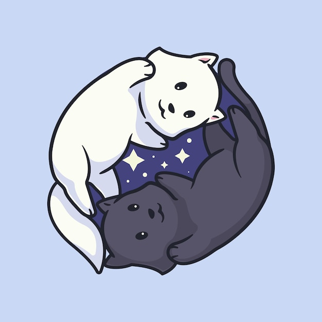 Vektor niedliches katzen-ying-yang-illustrationsdesign