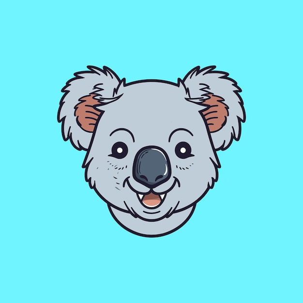 Vektor niedliches koala-gesicht isoliert auf blauem hintergrund