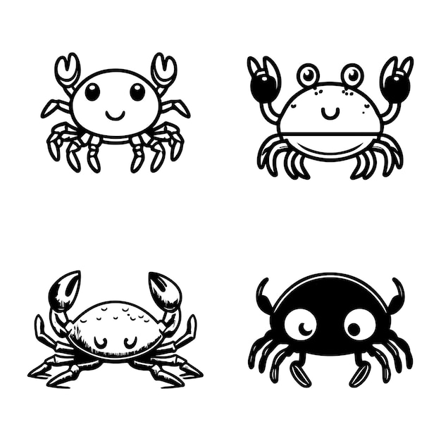Niedliches Krabben-Vektorsymbol Niedliches Krabben-Cartoon-Charakter-Symbol-Logo, schwarzer Umriss-Vektorsatz