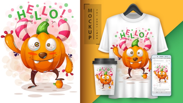 Niedliches kürbismonsterplakat und merchandising