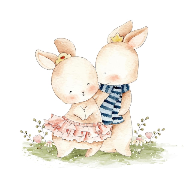 niedliches Paar Kaninchen Aquarellillustration