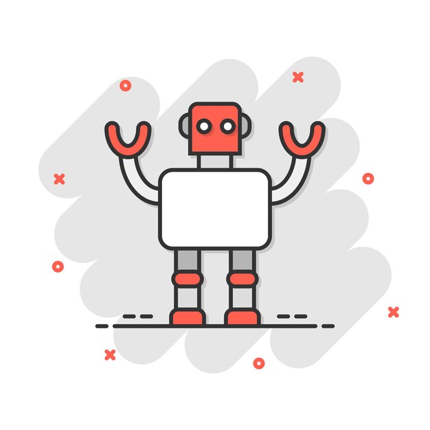 Niedliches Roboter-Chatbot-Symbol im Comic-Stil Bot-Operator-Cartoon-Vektorillustration auf weißem, isoliertem Hintergrund Geschäftskonzept mit intelligentem Chatbot-Charakter-Splash-Effekt