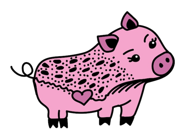 Niedliches schwein bunte illustration in schwarz- und rosatönen